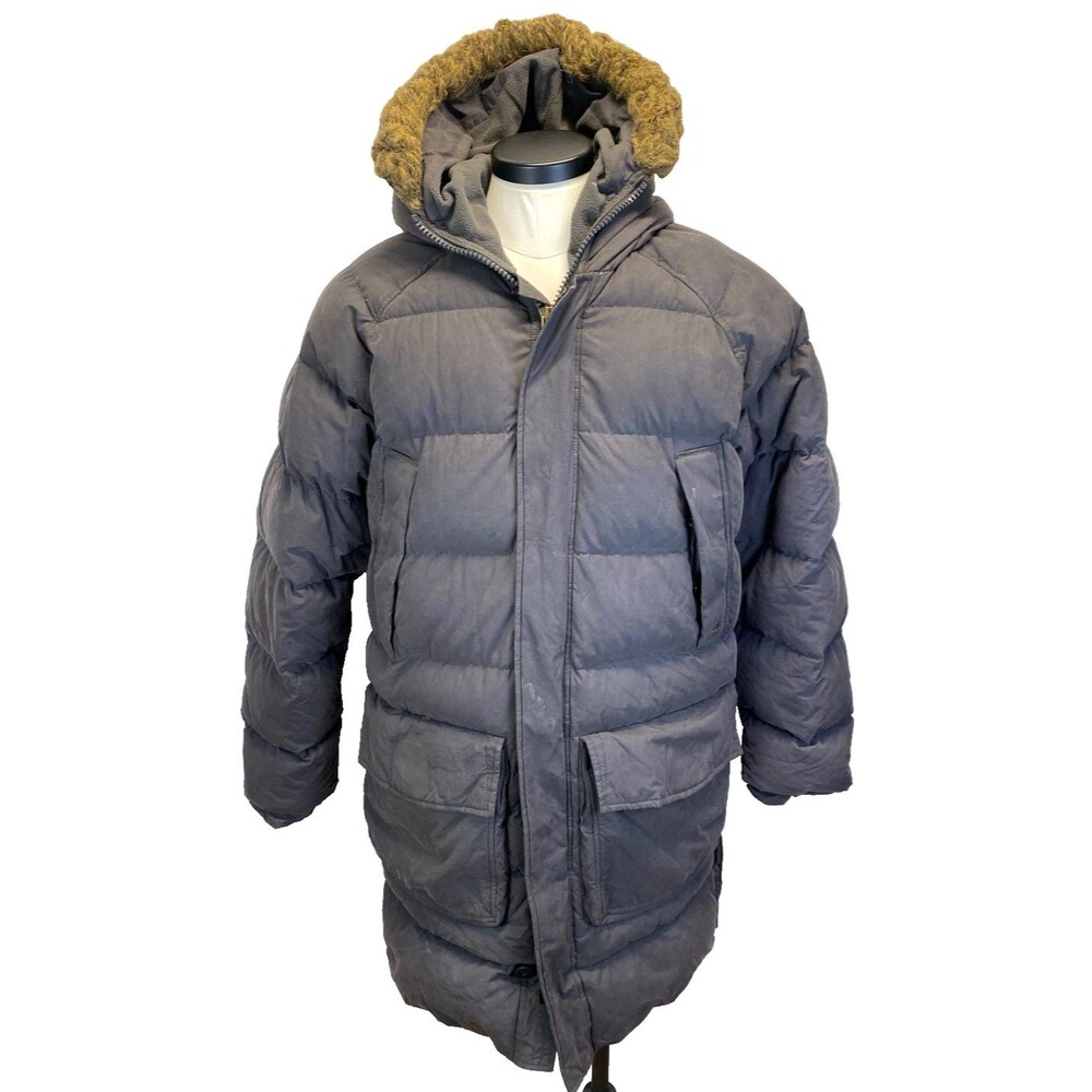 Timberland Men's Large Puffer Parka 80/20 Duck Down Military Gray Green Fur Hood